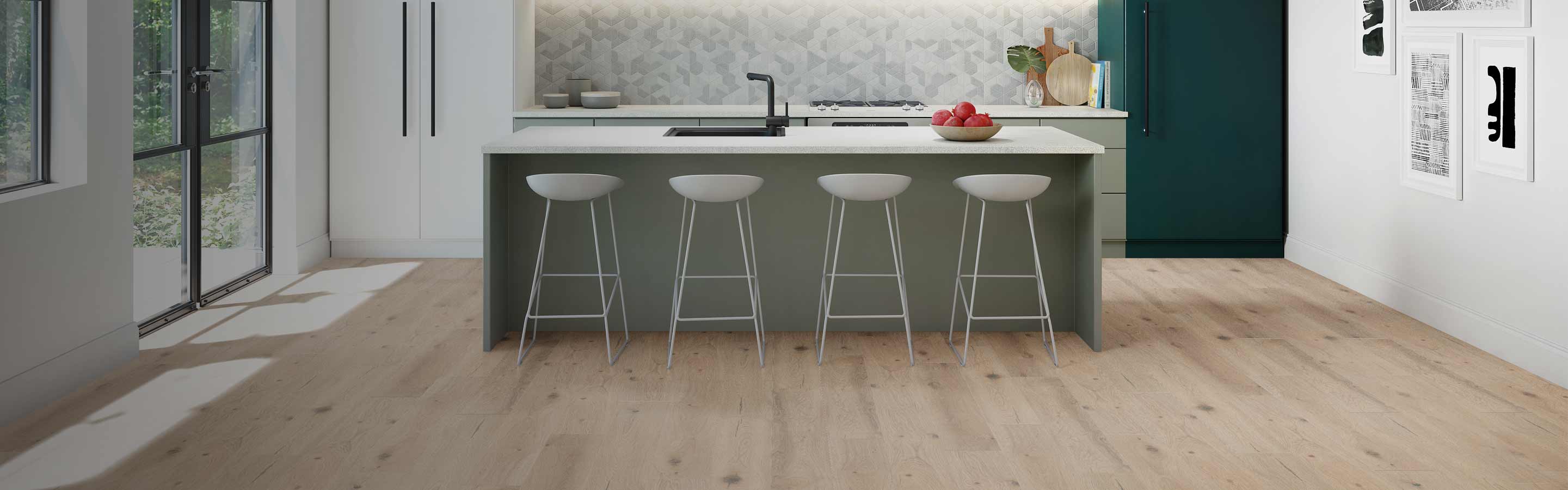 light wood look laminate flooring in kitchen